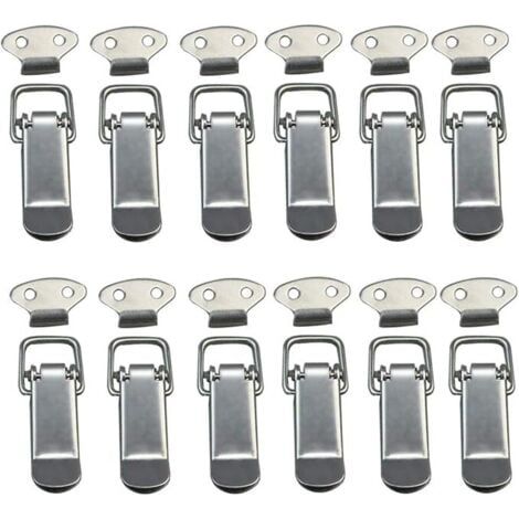 12 Stück Knebelverschluss Federriegel mit Haken, Edelstahl Federverschluss für Koffer, Box, Schublade, Schrank, Erste-Hilfe-Kasten, Hebelverschluss, Federriegel, (1/5)