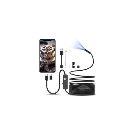 Caméra endoscopique avec lumière, caméra d'inspection pour câble semi-rigide de 10 m, endoscope de type C 8,0 mm et 6 LED, caméra endoscope USB pour téléphone Android, tablettes