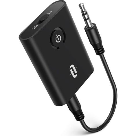 Émetteur-récepteur Bluetooth 5.0, TaoTronics 2-en-1 sans fil, adaptateur audio stéréo, compatible TV, voiture et haut-parleurs, transmission sans perte, portée 10 mètres, noir (1/5)