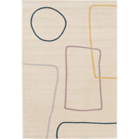 Tapis salon et chambre 80x150 beige et jaune rectangle tissé motif abstrait FLARINE 5