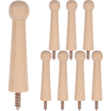Set mit 8 Wandhaken aus Holz für Kleidung, Hüte, Jacken und Schlüssel. Lackierbar. – 9,50 x 1,80 x 1,80 cm (1/4)
