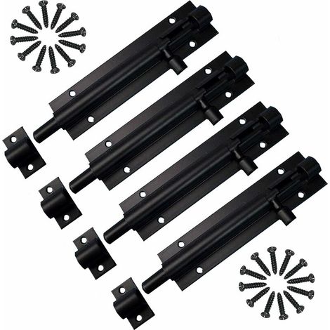 royaluxe - Loquet de Sécurité Verrou, 4 Pièces Boulon à Glissière, Loquet de Porte en Acier Inoxydable, Loquet de Portail Exterieur Avec 24 vis Pour PorteJardin, Porte en Bois Noir, (1/5)