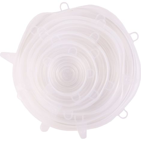 Lot de 6 couvercles extensibles en silicone pour bols, réutilisables, 6 tailles (6 à 19,5 cm), compatibles lave-vaisselle. (1/4)