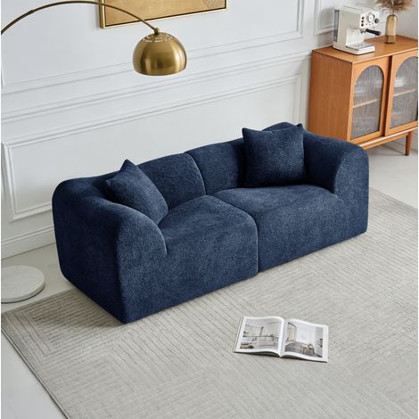 2-Sitzer-Sofa Samt Blau 193x87x67 cm mit 2 Kissen, platzsparendes Design (1/5)