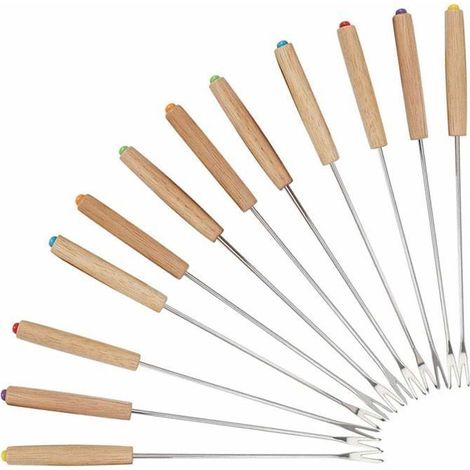 Fourchettes à fondue en acier inoxydable Lot de 12 avec manches en bois, 24 cm, couverts en acier inoxydable (1/5)