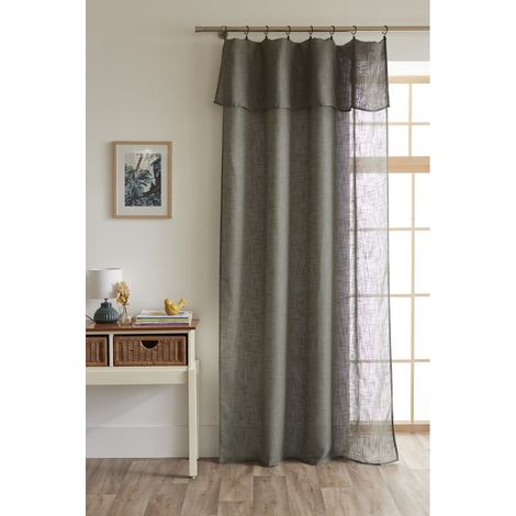 Voilage ajustable + 8 anneaux pince 140 x 270 cm Polyester effet lin "Nia" Le fil d'Ariane - Nia Kaki - (1/4)