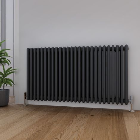 ELEGANT 600 x 1190 mm Anthracite Designer Radiator Horizontal Column Radiator Heater Traditional 3 Column + Chrome Thermostatic Radiator Valves (1/5)