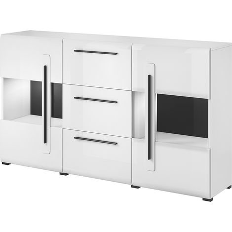 Buffet 2 portes 3 tiroirs avec LED Louis Blanc