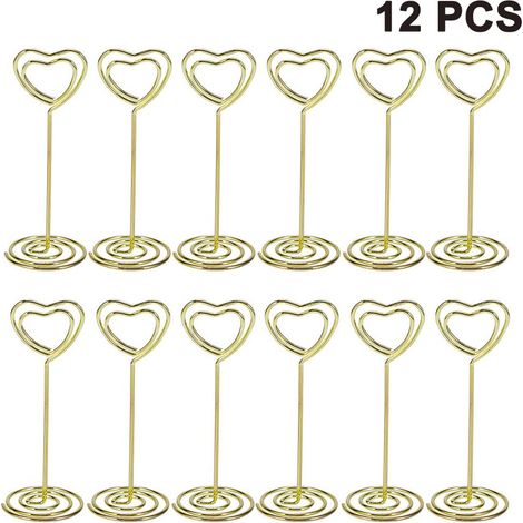 Juego de 12 etiquetas de identificación altas con clips para fotos en forma de corazón.