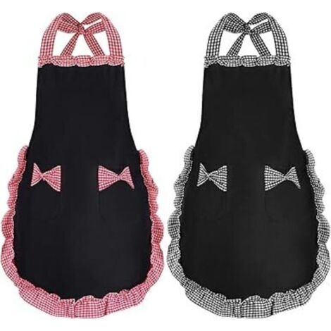 Femme Tablier, Tabliers Noirs pour Femmes avec 2 Poches, Tabliers de Cuisine Imperméables, Tablier de Chef pour Cuisiner, Jardiner, 2 PCS (1/5)