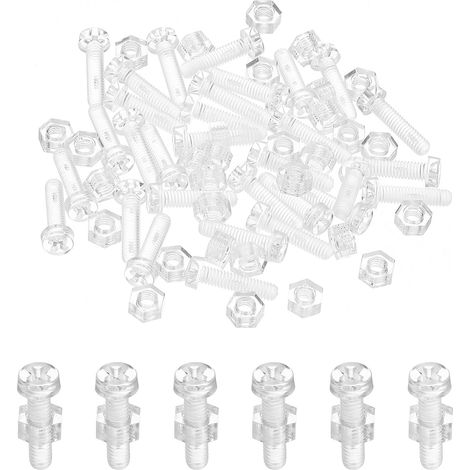 Vis et Écrous M4x16mm Écrous Hexagonaux en Acrylique Transparent, 30 Ensembles Plastique PC Boulons à Tête Ronde Phillips pour Accessoires de Machine, Transparent (1/5)