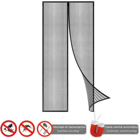 Cortina Mosquitera Para Puertas Con Cierre Central Magnetico Automatico 120 x 240 (Alt.) cm. Color Negro. (1/5)