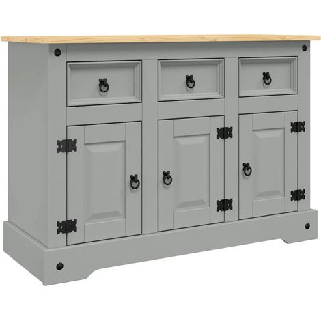 Credenza buffet cassettiera mobile contenitore organizer cucina soggiorno Corona 112 x 43 x 78 cm legno massiccio pino messicano grigio 020031747
