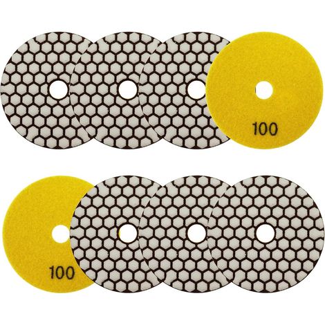 8 Pièces - Disque Diamant - Tampon Polissage - Pour Granit Marbre Pierre - Usage Sec Meuleuse Angle - Noir - 100mm (1/5)