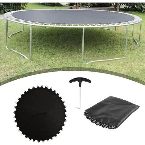 Trampoline Jumping Mat,Outdoor Garden Replacement Trampoline Mat with Spring Pull T-Hook Fits Round Trampoline Frames,Black-8ft(48)