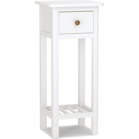 COSTWAY Table d'Appoint, Bouts de Canapé avec Tiroir et Étagère, Aucun Assemblage, Petite Table Haute Étroite pour Chambre, Salon, Entrée, Kit Anti-basculement Inclus, 35 x 30 x 80 cm (Blanc) (1/5)