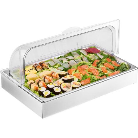 Montage facile saladette réfrigérée à poser, vitrine comptoir avec couvercle transparent et bac à glaçons (1/5)