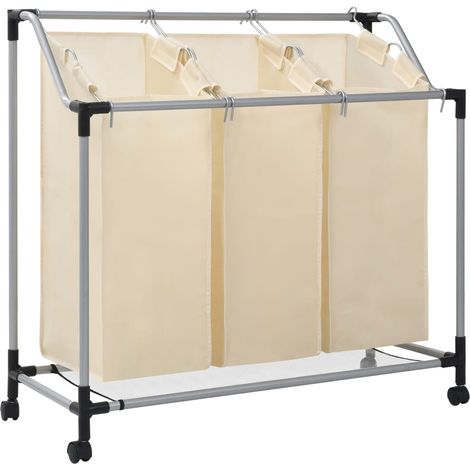 Cesta para ropa sucia con 3 bolsas de acero color crema 020006162 (1/5)