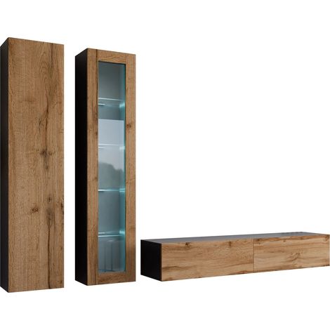 Conjunto de salón Vilrin I, Negro + Roble wotan