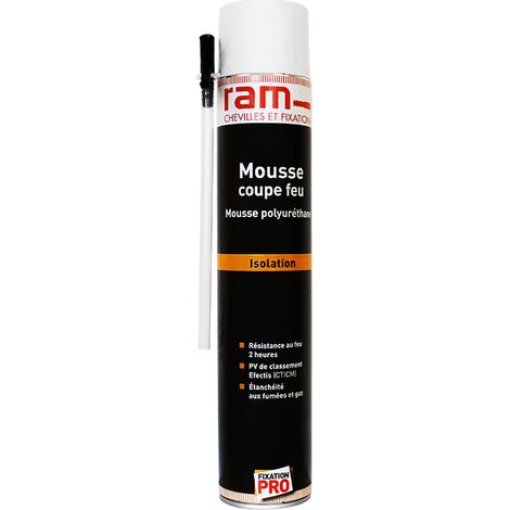 RAM – Mousse polyuréthane coupe-feu 2H 750 ml – Étanchéité aux fumées et gaz – Mono-composante pour joints statiques de bâtiment