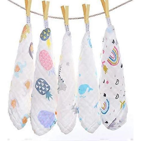 Serviette pour le visage de bébé, gant de toilette en mousseline, lingettes réutilisables en tissu naturel, lingettes bio pour le visage des nouveau-nés à la peau sensible (lot de 5). (1/5)