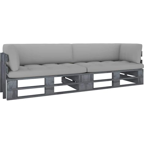 vidaXL Canapé palette 2 places avec coussins Pin imprégné de gris (1/5)