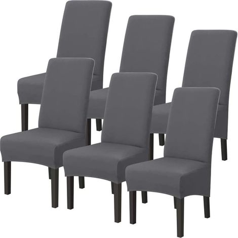 Housses de chaise extensibles XL - Lot de 6 housses grises extensibles lavables pour chaises de salle à manger à dossier haut (1/4)