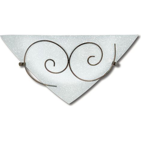 "Applique RICCIOLO in vetro bianco con decoro in metallo ruggine 40x19 cm"