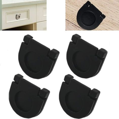 4 pièces poignée invisible, bouton cuisine armoire tiroir poignée de porte, armoire de cuisine horizontale quincaillerie poignée de tiroir (noir) (1/5)