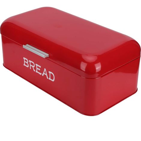 Red Bread Box, Large Capacity Iron Food Storage Container with Non-Slip Base for Kitchen and Bakery (1/5)