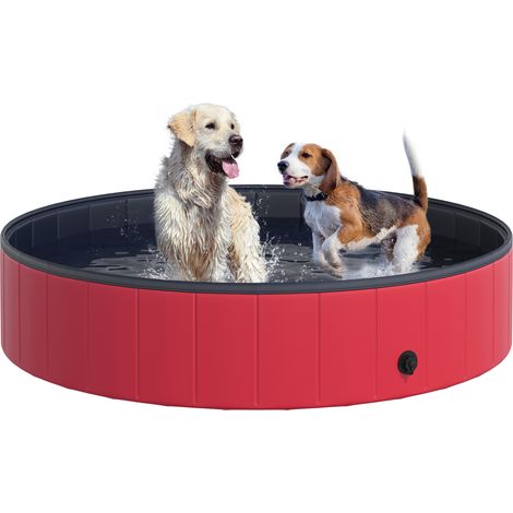 Piscina plegable para perros y gatos de Ø140 x 30 cm, bañera portátil para mascotas, fabricada en PVC antideslizante, multiusos, color rojo.