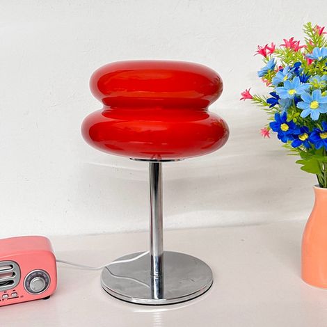 Lampe de table LED, lumière d'ambiance en verre rétro, jolie lampe de bureau à intensité variable, lampe de chevet (orange-rouge) (1/5)