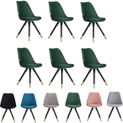 Set of 6 Green Sofia Ergonomic Modern Dining Chairs Upholstered in Velvet, Metal Legs with Gold End Tips (1/5)