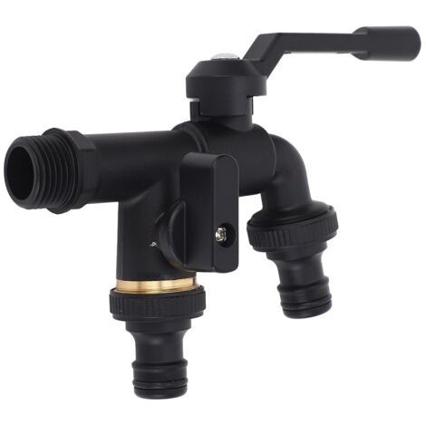 Kit de robinet d'eau double extérieur, entrée 3/4, 2 sorties 25mm, montage mural en laiton antigel, finition noire pour jardin. (1/5)