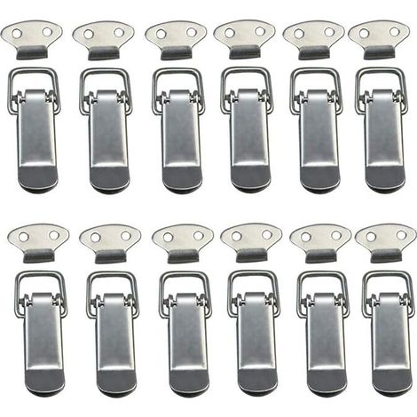 12 Stück Knebelverschluss mit Federverschluss und Haken, Edelstahl-Federverschluss für Schrank, Box, Schublade, Schrank, Medizinkasten, Hebelverschluss, Federverschluss, (1/4)
