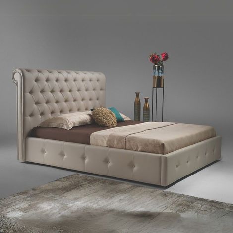 Letto matrimoniale contenitore ecopelle tortora Peninsula 180x233x120H (1/3)