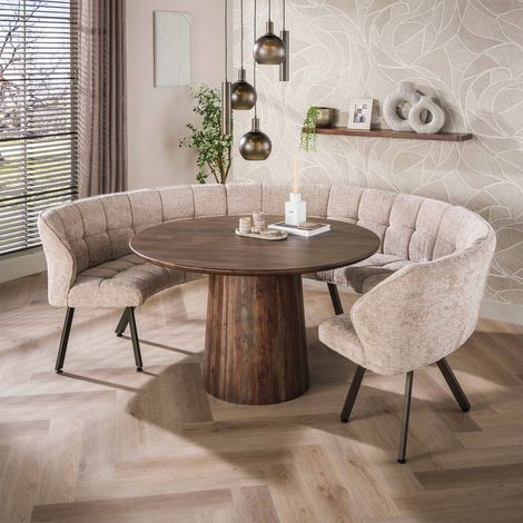 Ensemble 3 bancs arrondis en tissu texturé sable et bronze - JORDI (1/5)