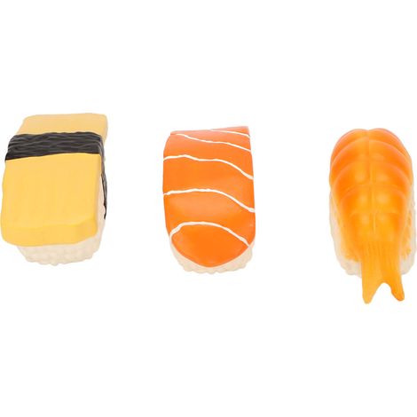 Lot de 3 jouets pour chiens en forme de sushis, en latex souple, avec couineurs, pour chiens de petite et moyenne taille. (1/5)