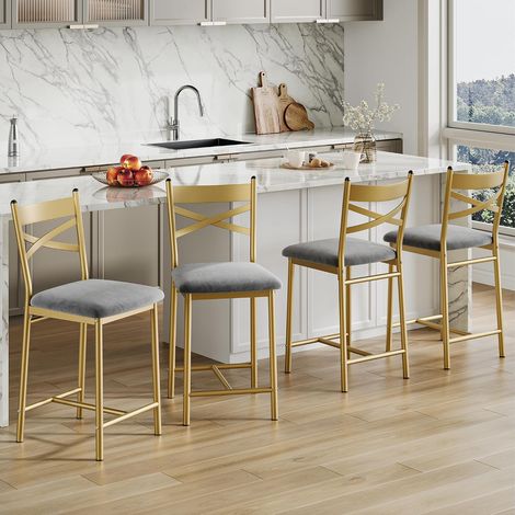 Lot de 4 tabourets de bar avec dossier et assise rembourrée pour îlot de cuisine (1/5)