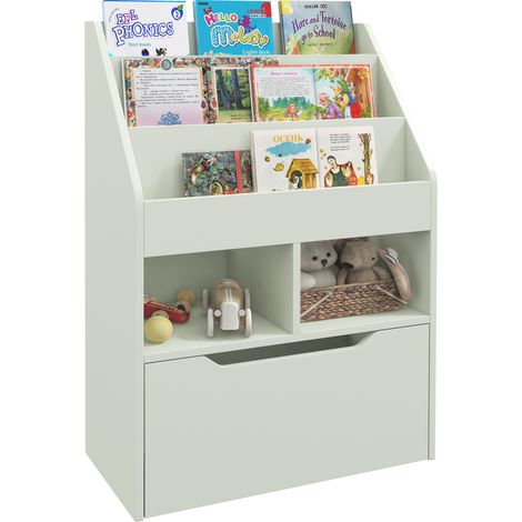 Étagère enfant tiroir bibliothèque compartiments, 60x29,9x90 cm, vert (1/5)