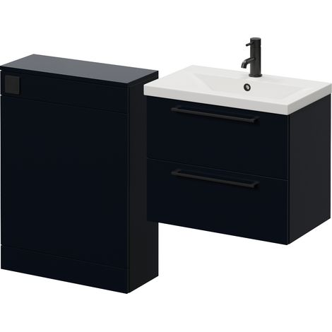 Napoli 390 Cento Deep Blue 1200mm Wall Mounted 2 Drawer Vanity Unit and Toilet Suite with Glide Basin - 1200mm - Matt Black 320mm HandleWithout Kingston Toilet Pan