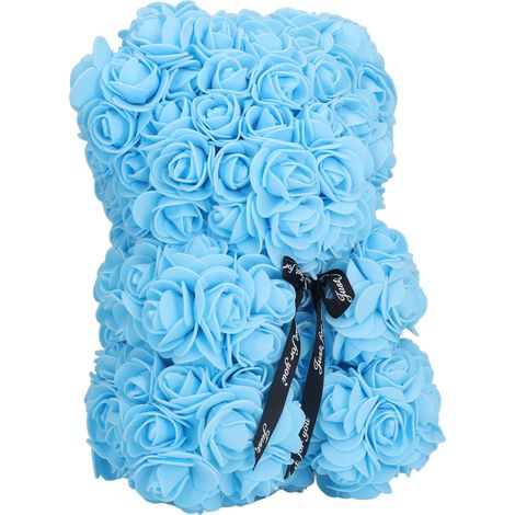 25 cm großer, rosenförmiger Bär – künstliche Blumenfigur, romantisches Weihnachtsgeschenk für Ehefrau und Partnerin (Blau) (1/5)