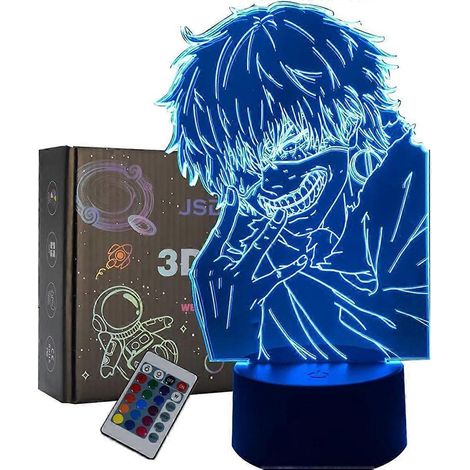 Lampe de nuit LED 3D style anime, 16 couleurs réglables, cadeau idéal pour les fêtes (Ken Kaneki) (1/5)