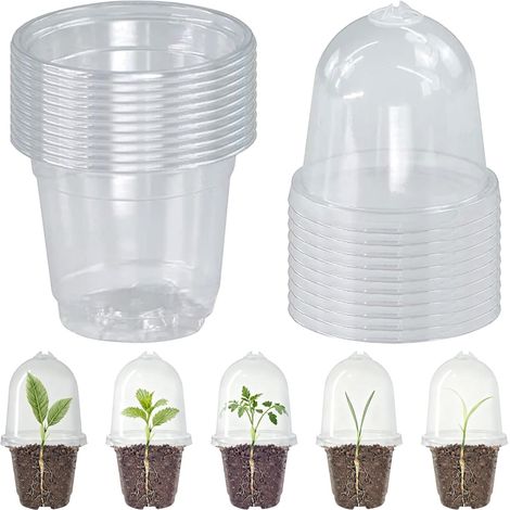 Lot de 10 pots de fleurs transparents de 7,5 cm avec couvercle en forme de dôme d'humidité et trous de drainage, pots de fleurs en plastique pour graines, boutures, plantes succulentes (1/5)