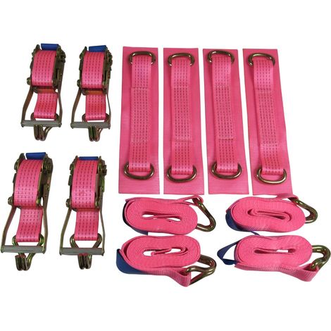 Car Transporter Wheel Strap Set 50MM (6M Set of 4 Trailer Recovery Soft Link Belt Pink) (1/5)