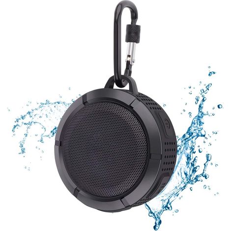 Waterproof IPX67 portable Bluetooth speaker with Bluetooth 5.0 for outdoor use, built-in microphone and stereo sound with suction cup carabiner for hiking, camping, and the beach. (1/5)