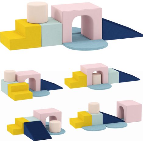 Parcours motricité bébé jouet d'escalade modulable 8 pièces housse lavable en velours 51 x 40 x 40 cm multicolore (1/5)