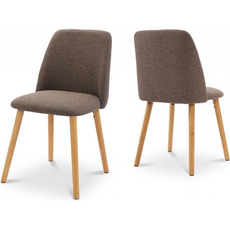 Goeurvant Sedie da Pranzo Minimaliste Moderne con Rivestimento Traspirante e Gambe in Legno Massello - Set di 2 - Marrone moka - Tessuto testurizzato