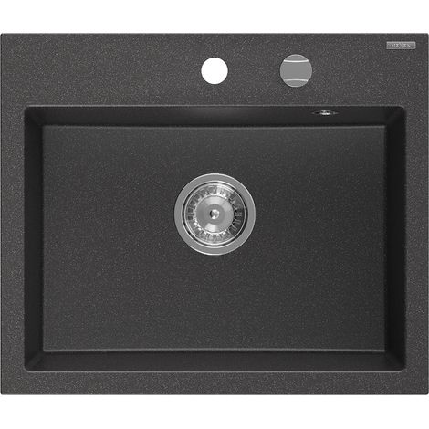 Mexen Oscar fregadero de granito de 1 cubeta 580 x 490 mm, negro moteado, sifón cromado - 6519581000-76 (1/5)