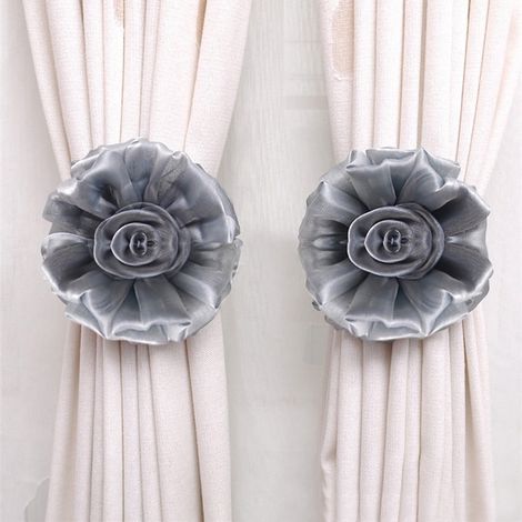 Attache-Coupe-Fleurs - Pour Rideaux Voile et Réseau - Diamètre 16 cm - Tissu - Gris Vin Jaune Orange Violet Rose - 1 Pièce (1/5)